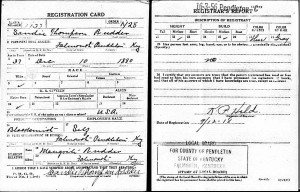 Sandie Rudder WWI Draft Card